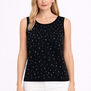 Pookie & Sebastian Round neck black sweater covered in crystals size Medium NWT